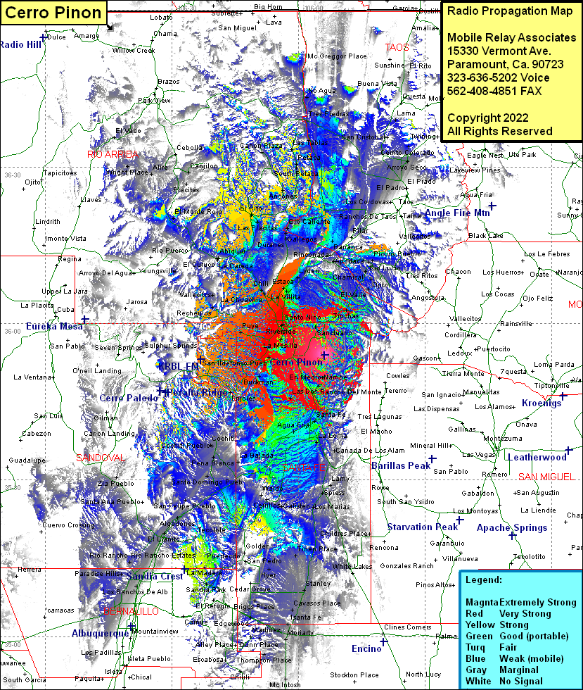 heat map radio coverage Cerro Pinon